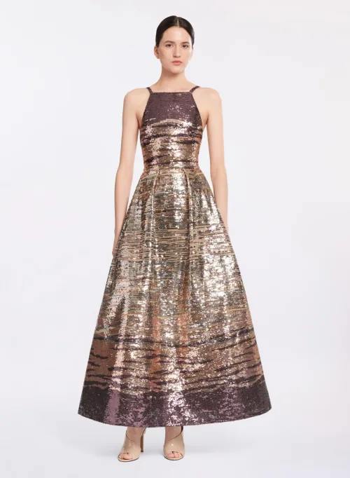 Vestido midi bordado con lentejuelas