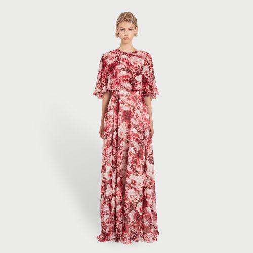 Vestido largo de seda Ruby Pansies con capa