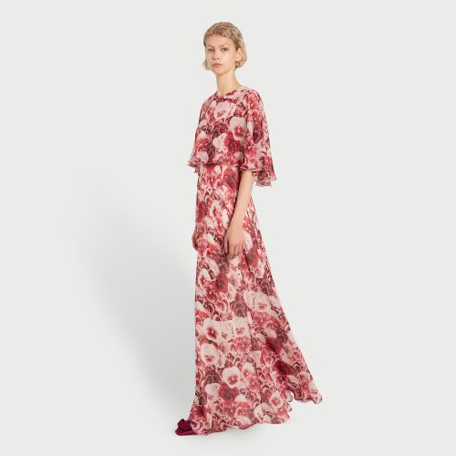 Vestido largo de seda Ruby Pansies con capa