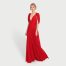 Vestido largo rojo de seda con hombros drapeados